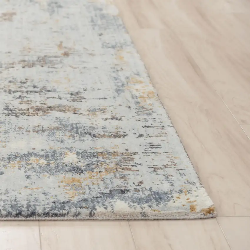 Blue Gray And Ivory Abstract Hand Carved Handmade Area Rug Photo 2