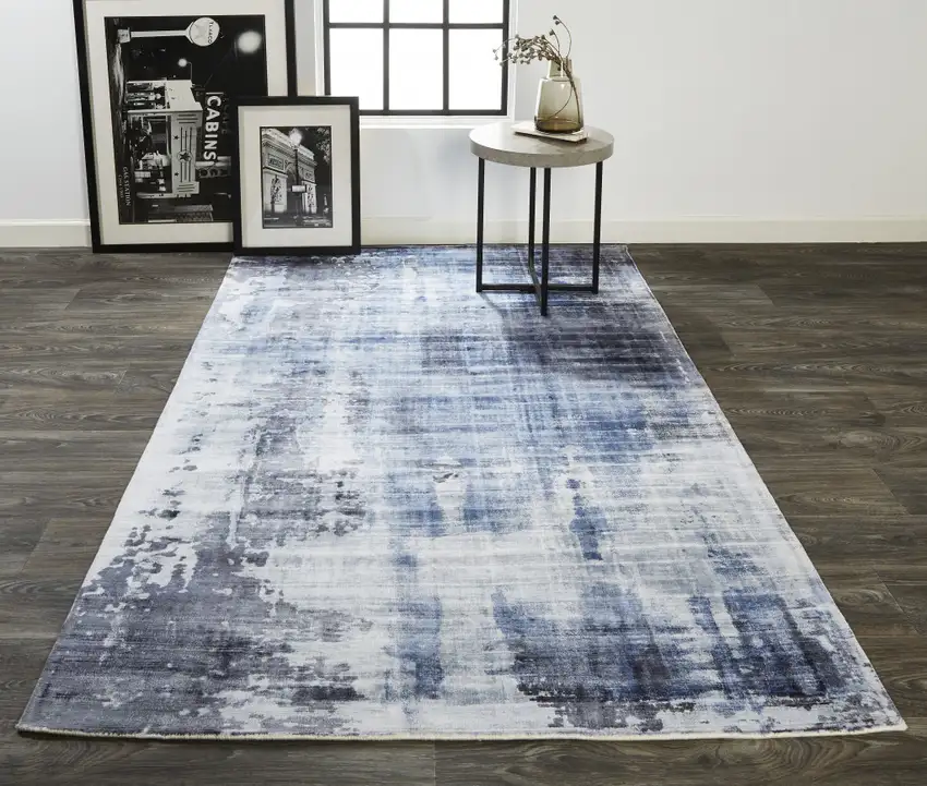 Blue Gray And Ivory Abstract Hand Woven Area Rug Photo 6