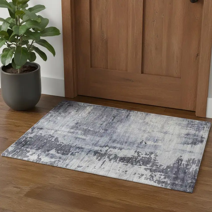 Blue Gray And Ivory Abstract Hand Woven Area Rug Photo 1