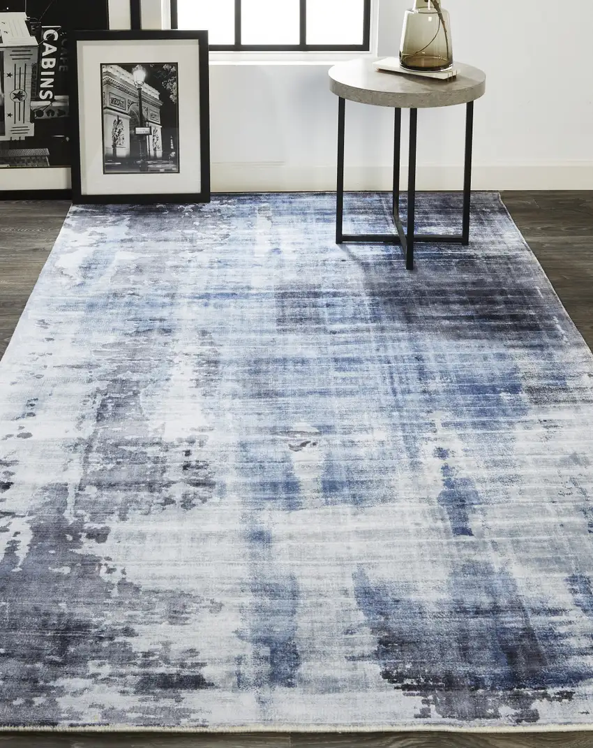 Blue Gray And Ivory Abstract Hand Woven Area Rug Photo 7