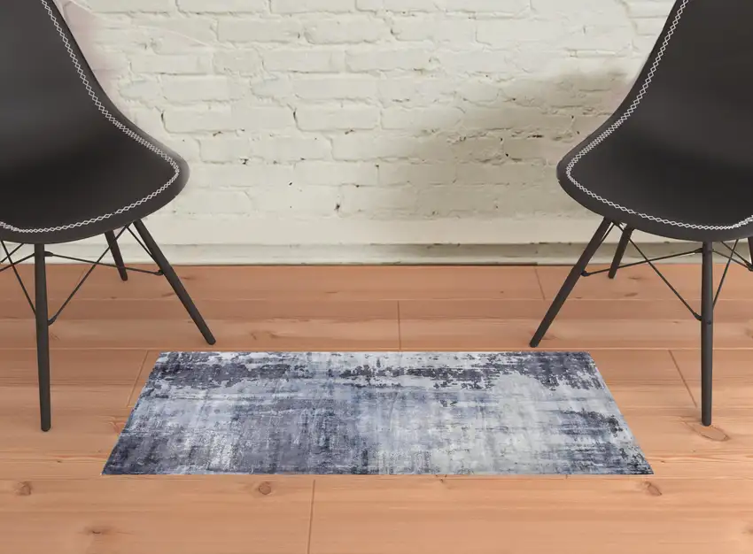 Blue Gray And Ivory Abstract Hand Woven Area Rug Photo 2