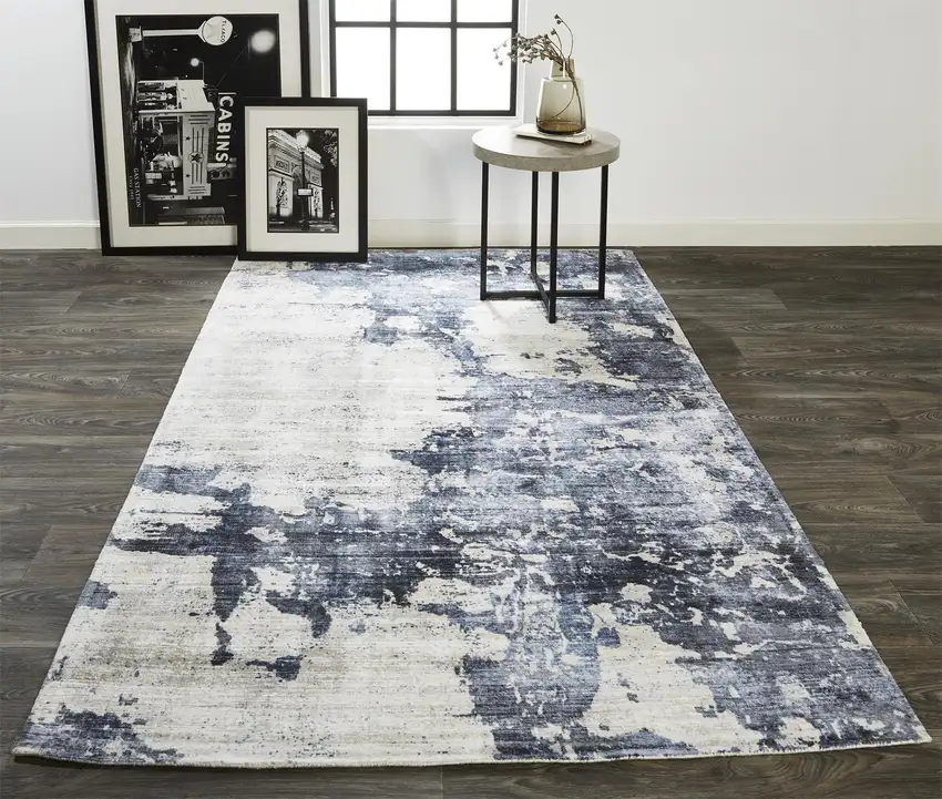 Blue Gray And Ivory Abstract Hand Woven Area Rug Photo 6