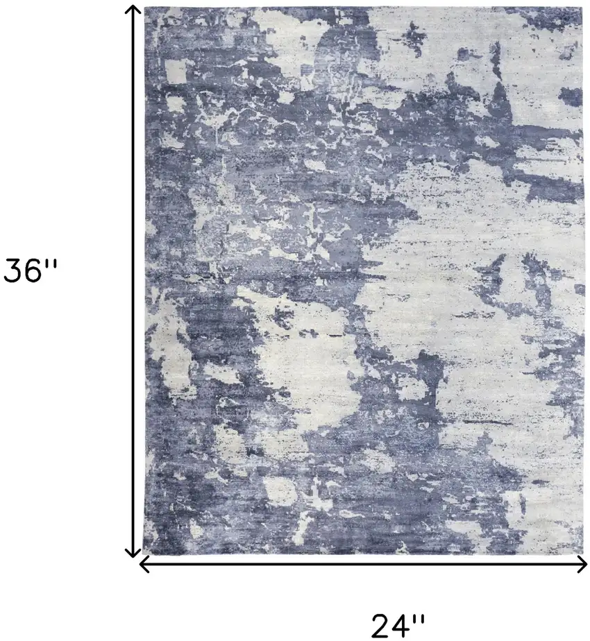 Blue Gray And Ivory Abstract Hand Woven Area Rug Photo 8