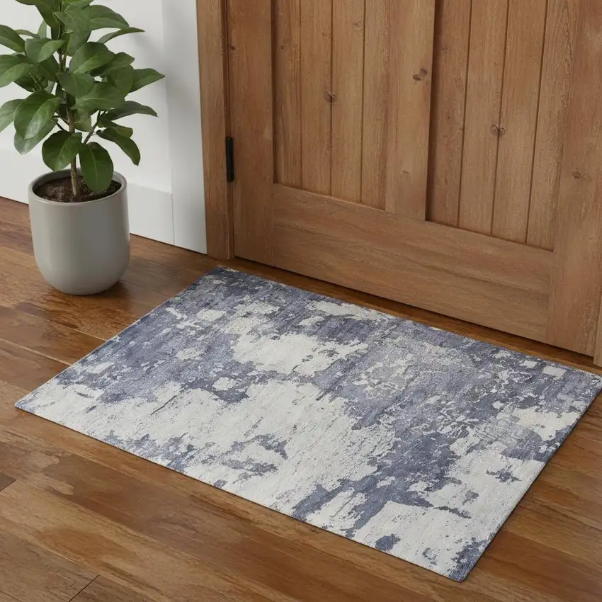 Blue Gray And Ivory Abstract Hand Woven Area Rug Photo 1