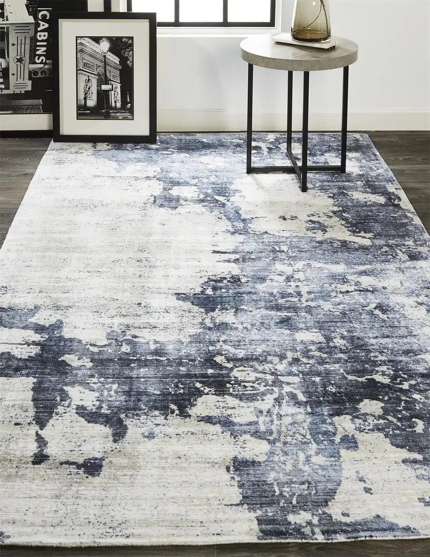 Blue Gray And Ivory Abstract Hand Woven Area Rug Photo 7