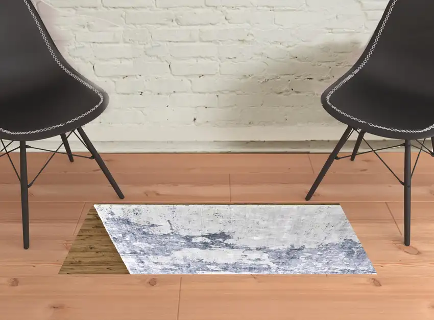Blue Gray And Ivory Abstract Hand Woven Area Rug Photo 3