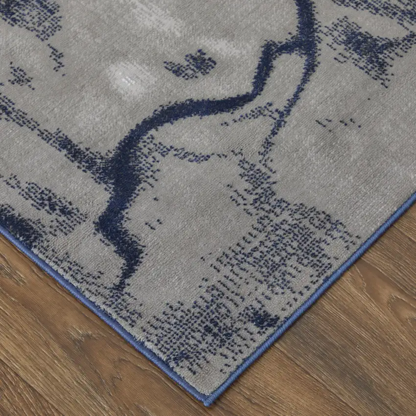 Blue Gray And Ivory Abstract Power Loom Stain Resistant Area Rug Photo 8