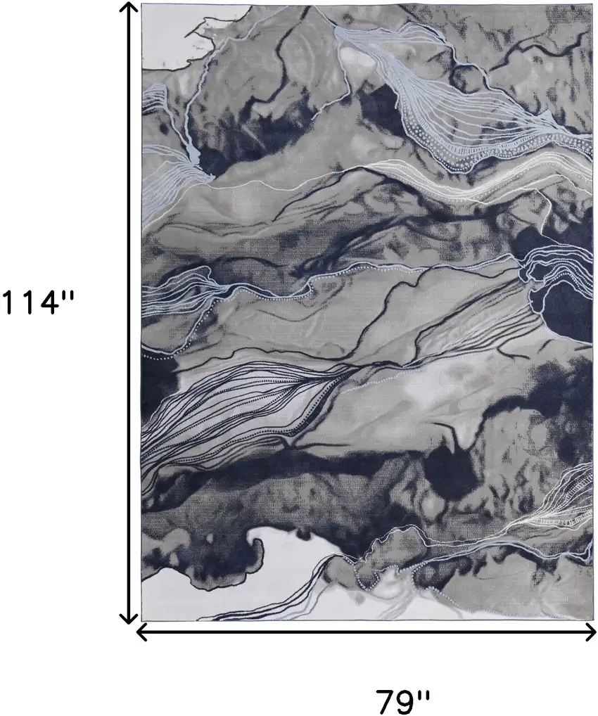 Blue Gray And Ivory Abstract Power Loom Stain Resistant Area Rug Photo 7