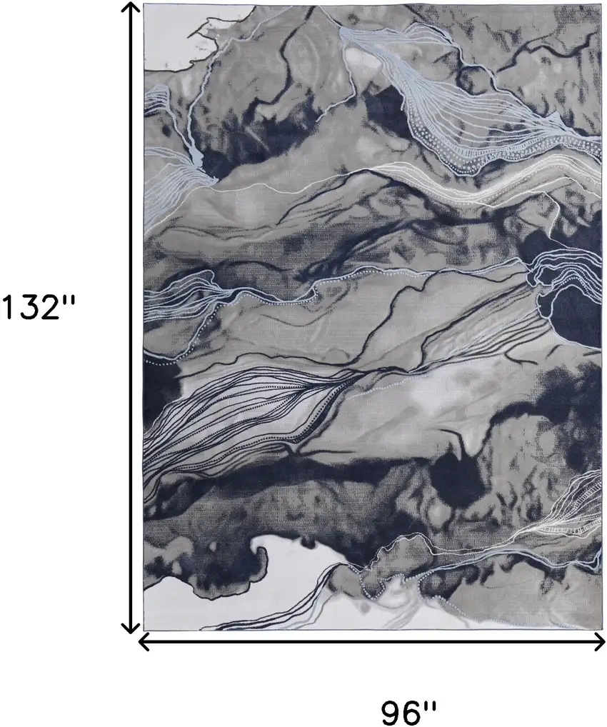 Blue Gray And Ivory Abstract Power Loom Stain Resistant Area Rug Photo 7