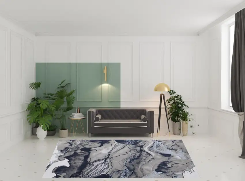 Blue Gray And Ivory Abstract Power Loom Stain Resistant Area Rug Photo 2