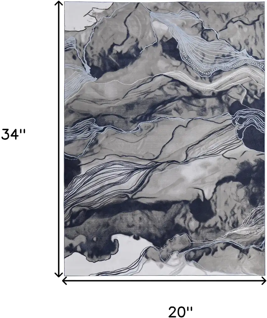 Blue Gray And Ivory Abstract Power Loom Stain Resistant Area Rug Photo 7