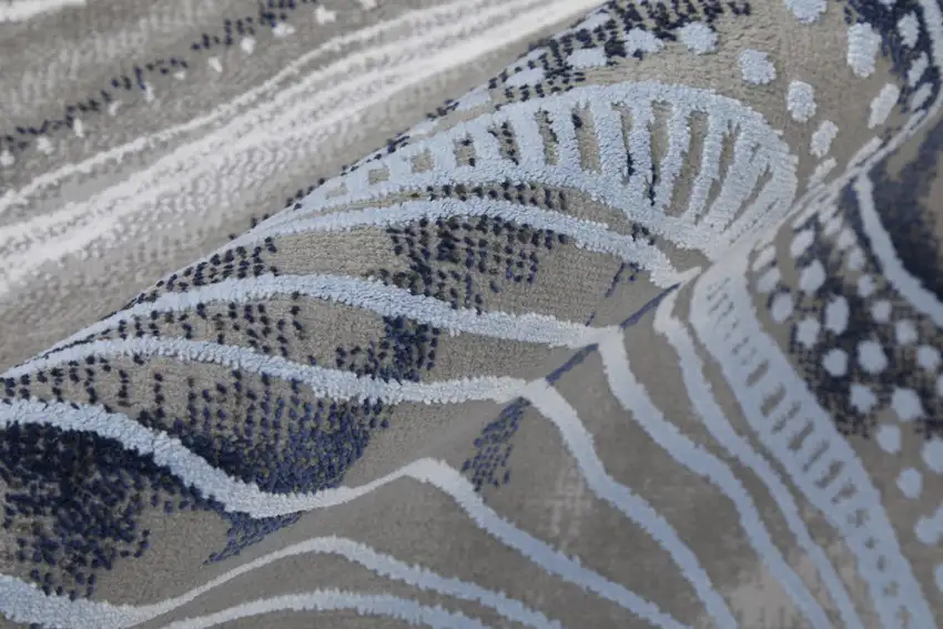 Blue Gray And Ivory Abstract Power Loom Stain Resistant Area Rug Photo 9