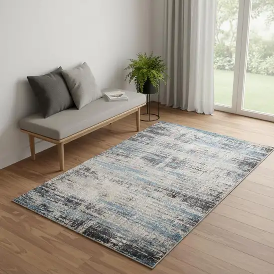 Blue Gray And Ivory Abstract Runner Rug Photo 1