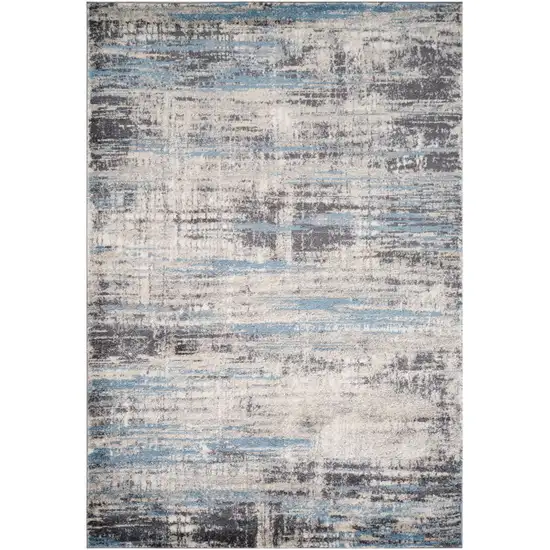 Blue Gray And Ivory Abstract Runner Rug Photo 3