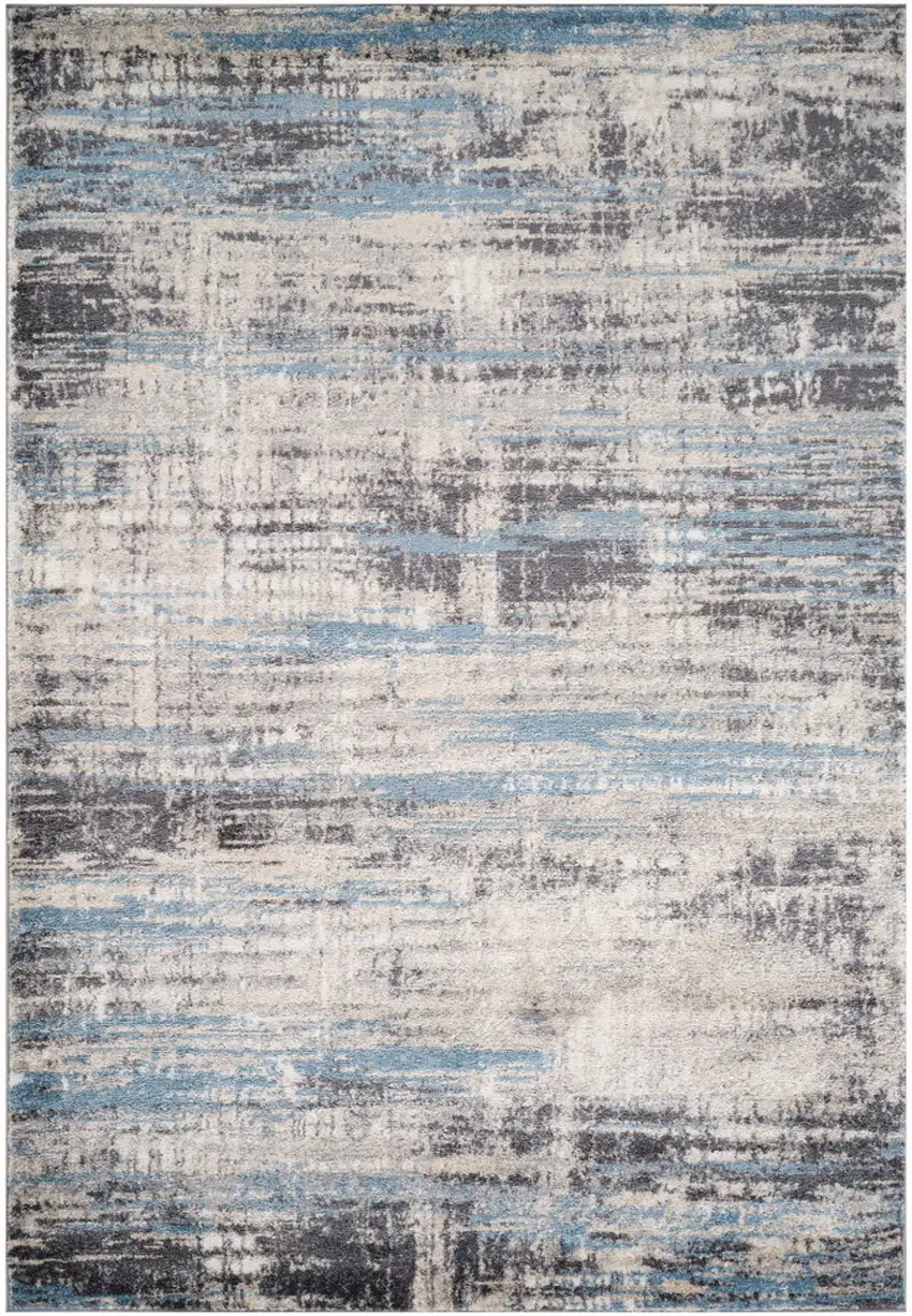 Blue Gray And Ivory Abstract Runner Rug Photo 3