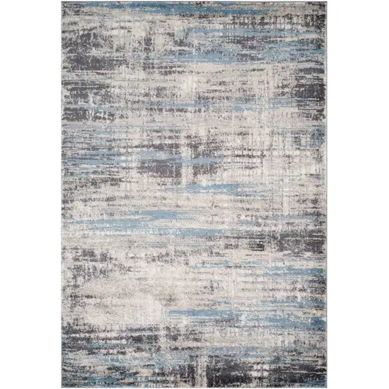 Blue Gray And Ivory Abstract Runner Rug Photo 4
