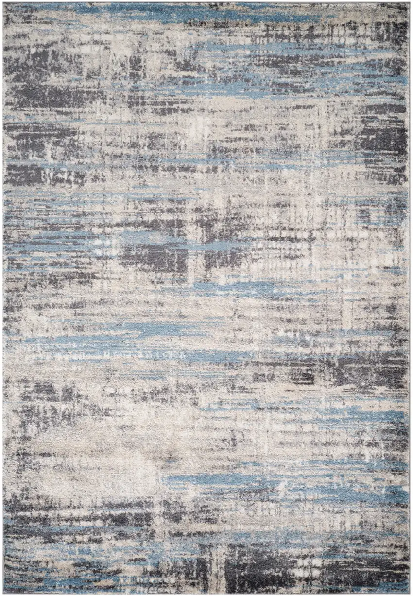 Blue Gray And Ivory Abstract Runner Rug Photo 4