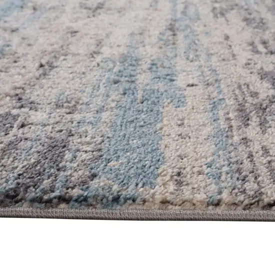Blue Gray And Ivory Abstract Runner Rug Photo 5