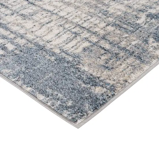 Blue Gray And Ivory Abstract Runner Rug Photo 6