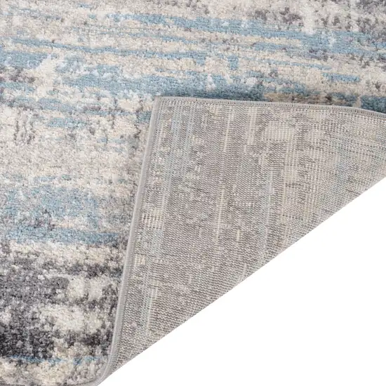 Blue Gray And Ivory Abstract Runner Rug Photo 7