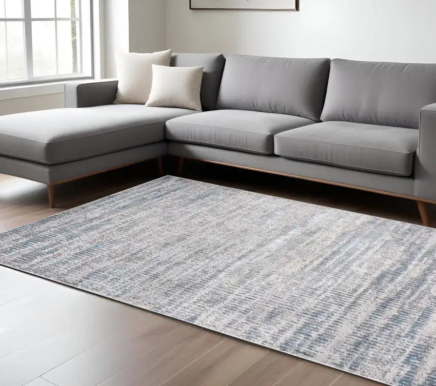 Blue and Ivory Abstract Non Skid Area Rug Photo 1