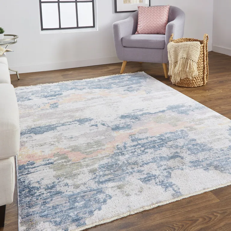 Blue Gray And Ivory Abstract Stain Resistant Area Rug Photo 5