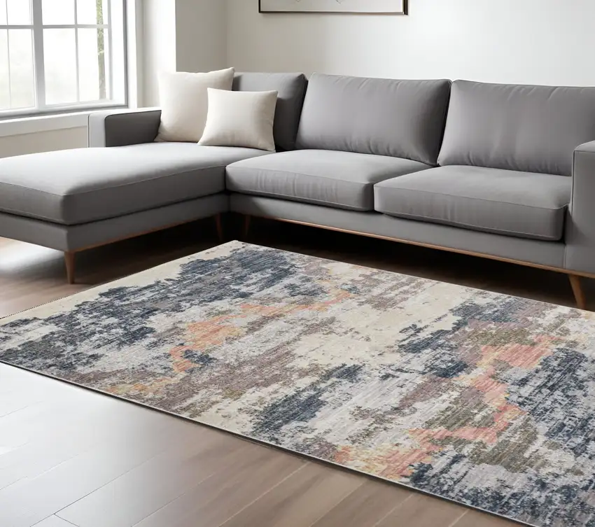 Blue and Ivory Abstract Non Skid Area Rug Photo 1