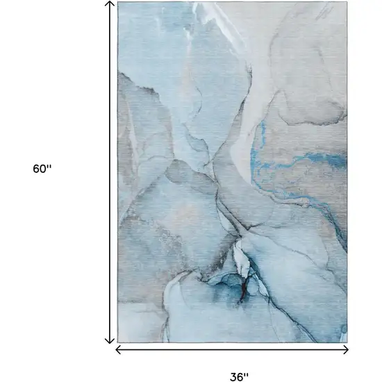 Blue Gray And Ivory Abstract Washable Area Rug With UV Protection Photo 3