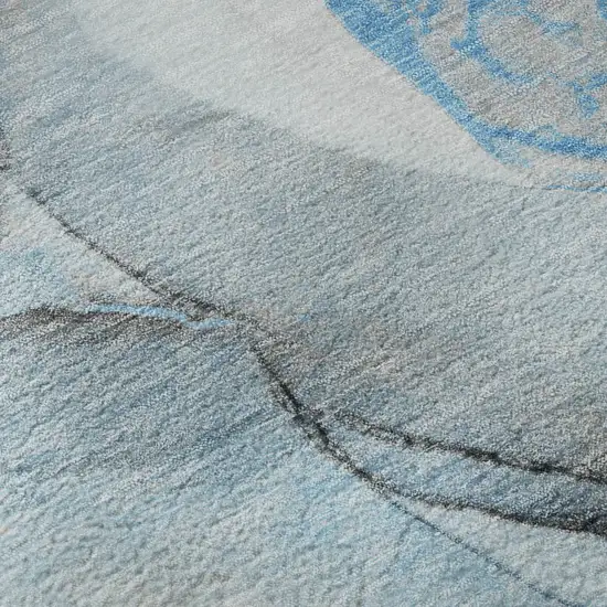 Blue Gray And Ivory Abstract Washable Area Rug With UV Protection Photo 3