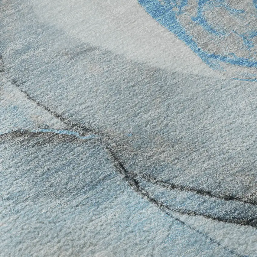 Blue Gray And Ivory Abstract Washable Area Rug With UV Protection Photo 3