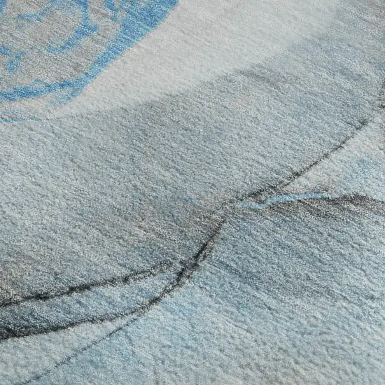 Blue Gray And Ivory Abstract Washable Area Rug With UV Protection Photo 4