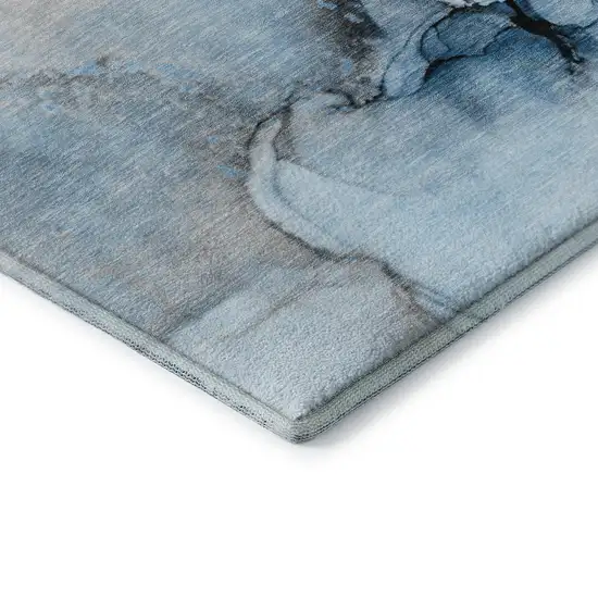 Blue Gray And Ivory Abstract Washable Area Rug With UV Protection Photo 8