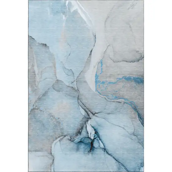 Blue Gray And Ivory Abstract Washable Area Rug With UV Protection Photo 1