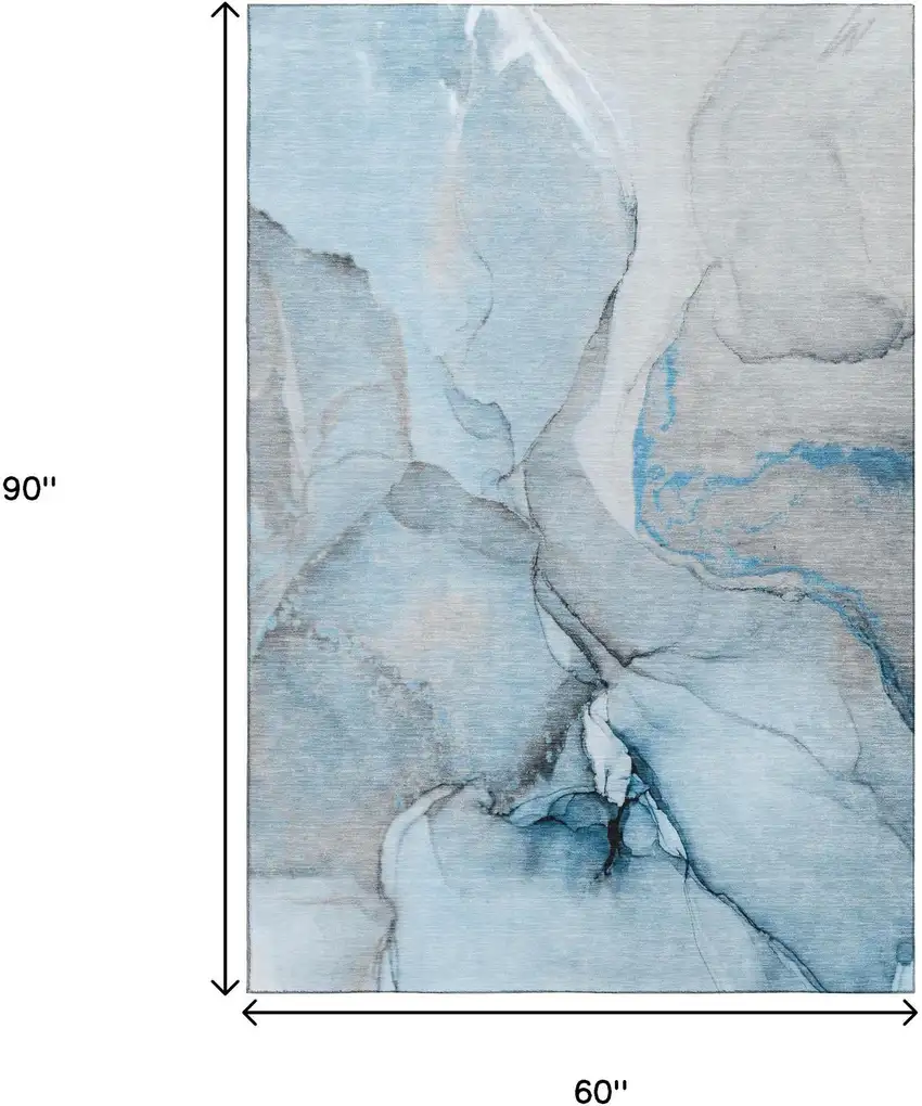 Blue Gray And Ivory Abstract Washable Area Rug With UV Protection Photo 3