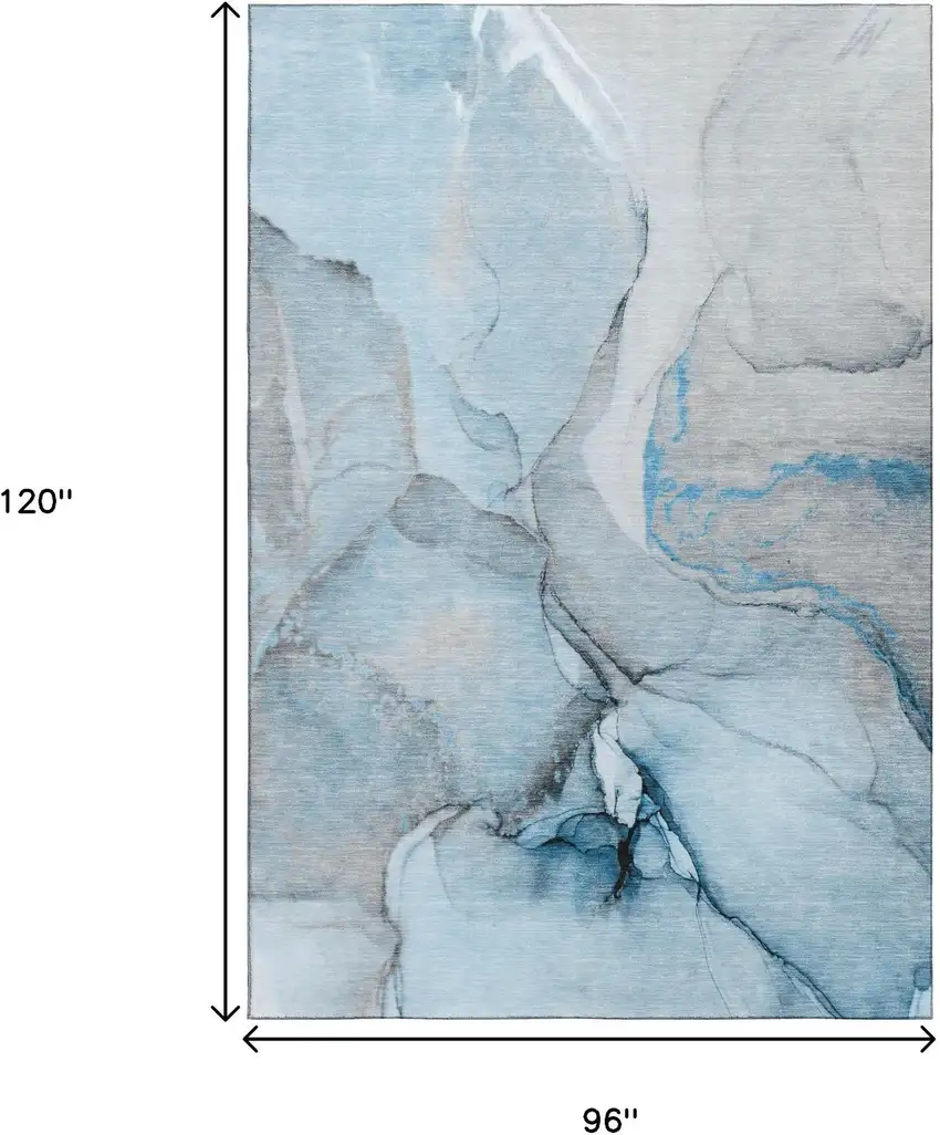 Blue Gray And Ivory Abstract Washable Area Rug With UV Protection Photo 7