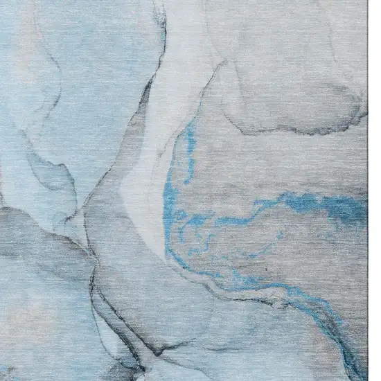 Blue Gray And Ivory Abstract Washable Area Rug With UV Protection Photo 3