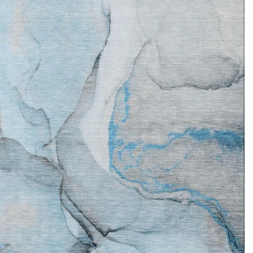 Blue Gray And Ivory Abstract Washable Area Rug With UV Protection Photo 3
