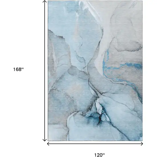 Blue Gray And Ivory Abstract Washable Area Rug With UV Protection Photo 3