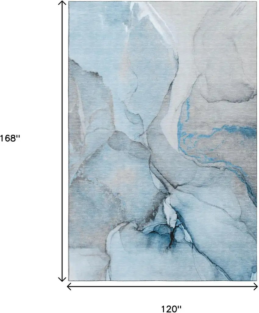 Blue Gray And Ivory Abstract Washable Area Rug With UV Protection Photo 3