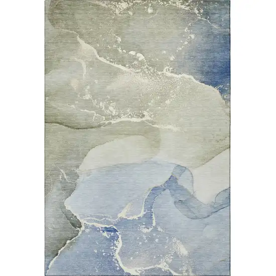 Blue Gray And Ivory Abstract Washable Area Rug With UV Protection Photo 4