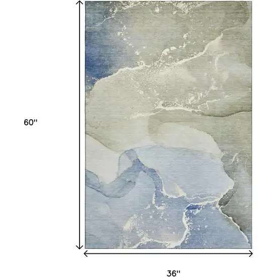 Blue Gray And Ivory Abstract Washable Area Rug With UV Protection Photo 3