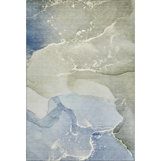 Blue Gray And Ivory Abstract Washable Area Rug With UV Protection Photo 1