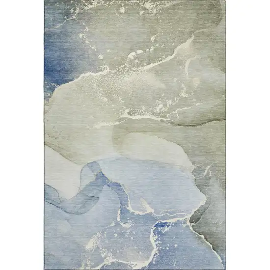 Blue Gray And Ivory Abstract Washable Area Rug With UV Protection Photo 2