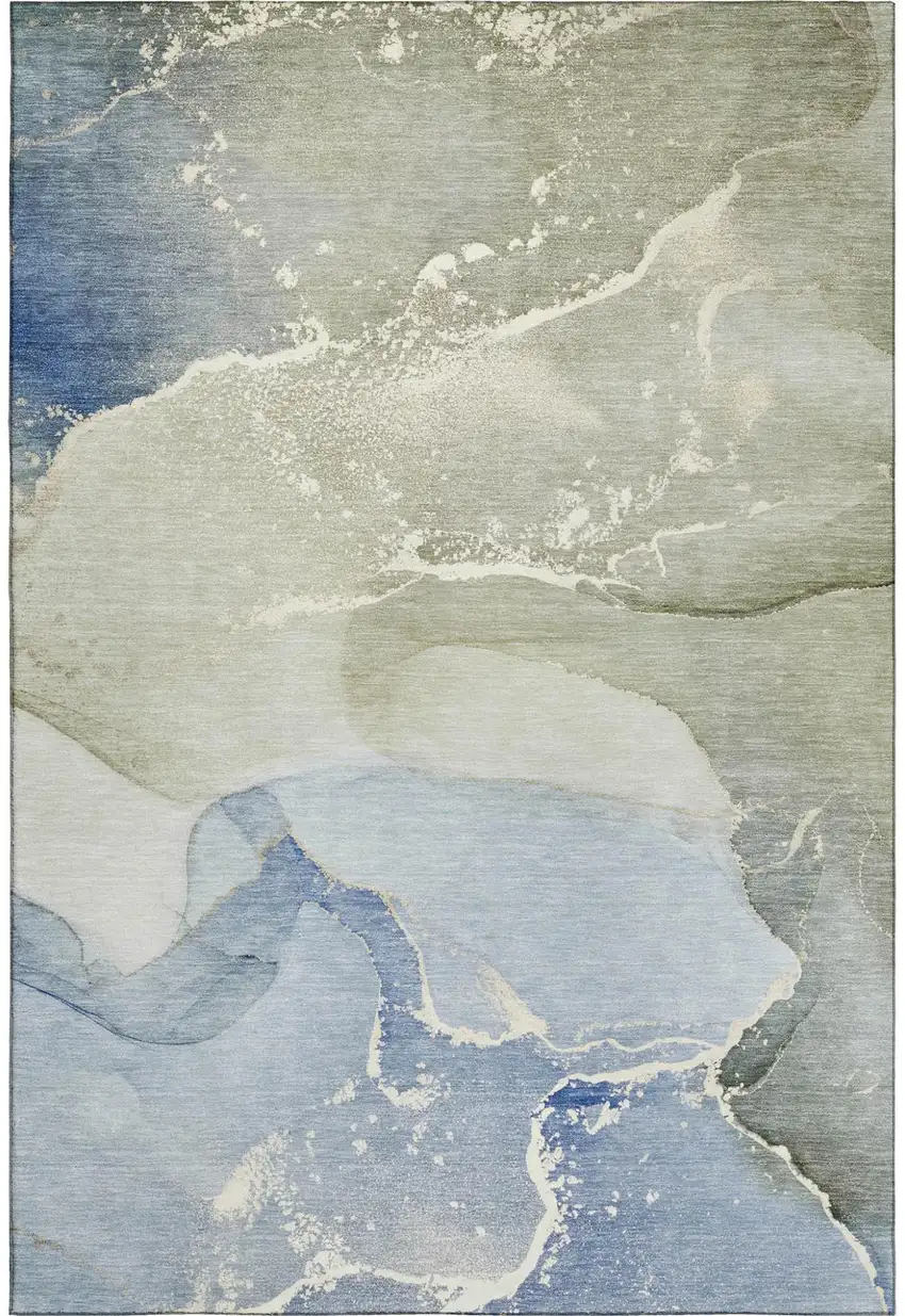 Blue Gray And Ivory Abstract Washable Area Rug With UV Protection Photo 2