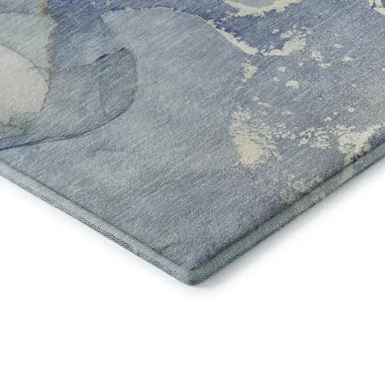 Blue Gray And Ivory Abstract Washable Area Rug With UV Protection Photo 6