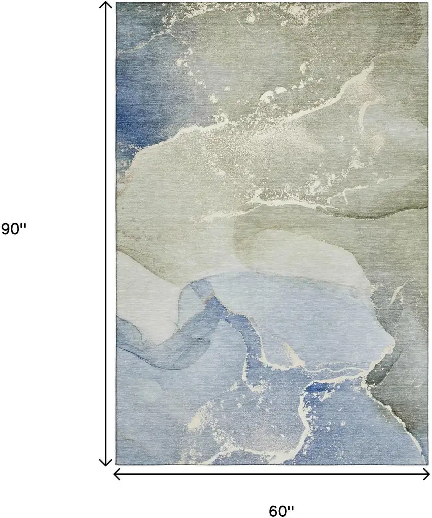 Blue Gray And Ivory Abstract Washable Area Rug With UV Protection Photo 8
