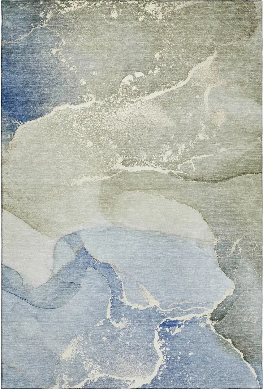 Blue Gray And Ivory Abstract Washable Area Rug With UV Protection Photo 1