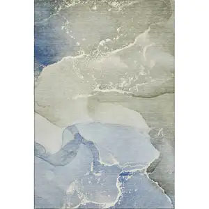 Photo of Blue Gray And Ivory Abstract Washable Area Rug With UV Protection