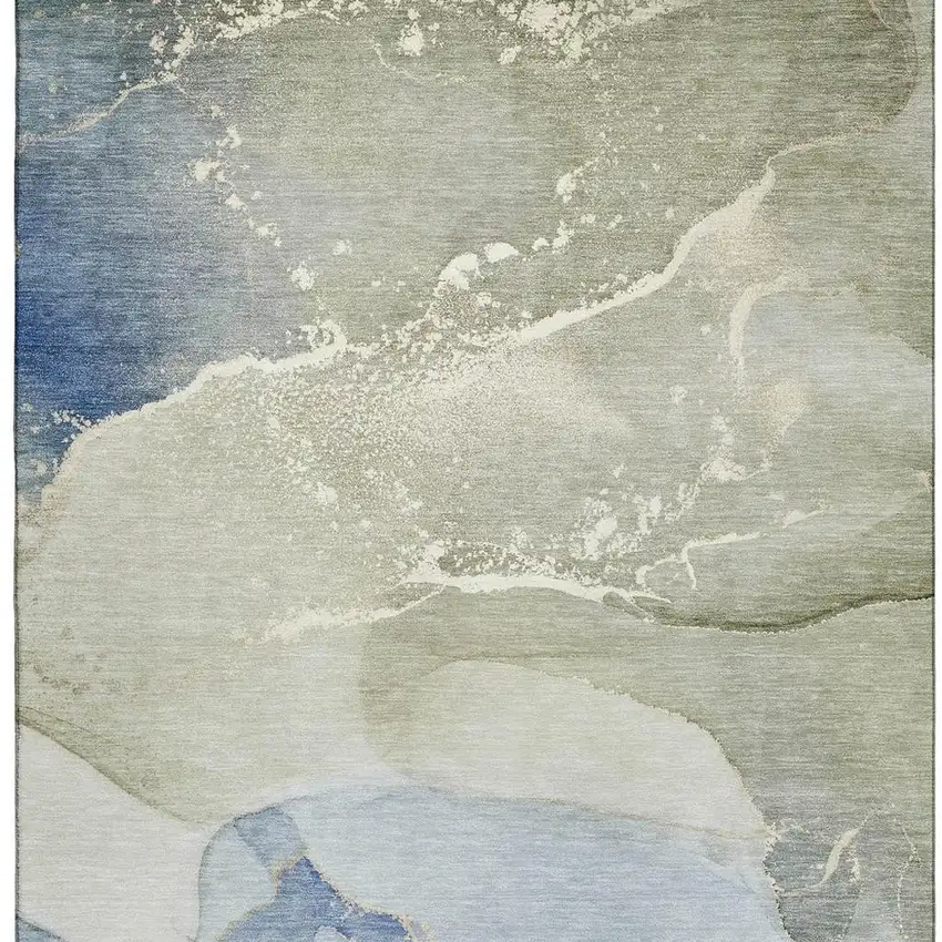 Blue Gray And Ivory Abstract Washable Area Rug With UV Protection Photo 3