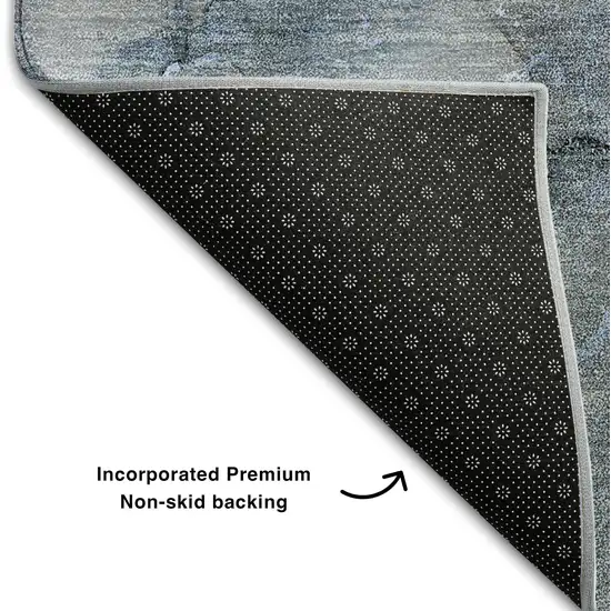 Blue Gray And Ivory Abstract Washable Area Rug With UV Protection Photo 9